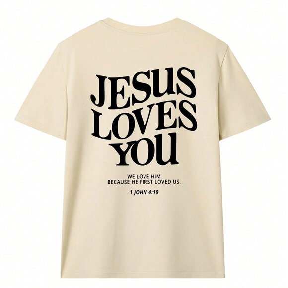 Apricot Casual Women's Jeus loves you Round Neck Short Sleeved T-Shirt - Picture 3 of 5